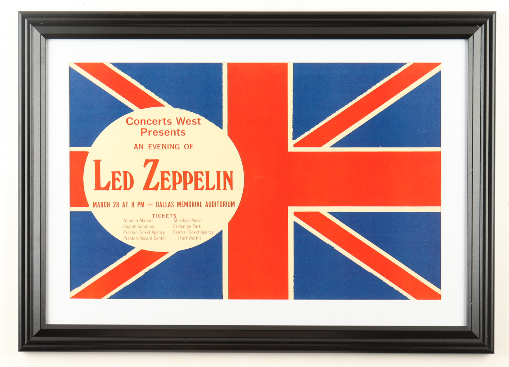 1970 "Led Zeppelin" Dallas Custom Framed Concert Poster Display at PristineAuction.com 1970 "Led Zeppelin" Dallas Custom Framed Concert Poster Display at PristineAuction.com