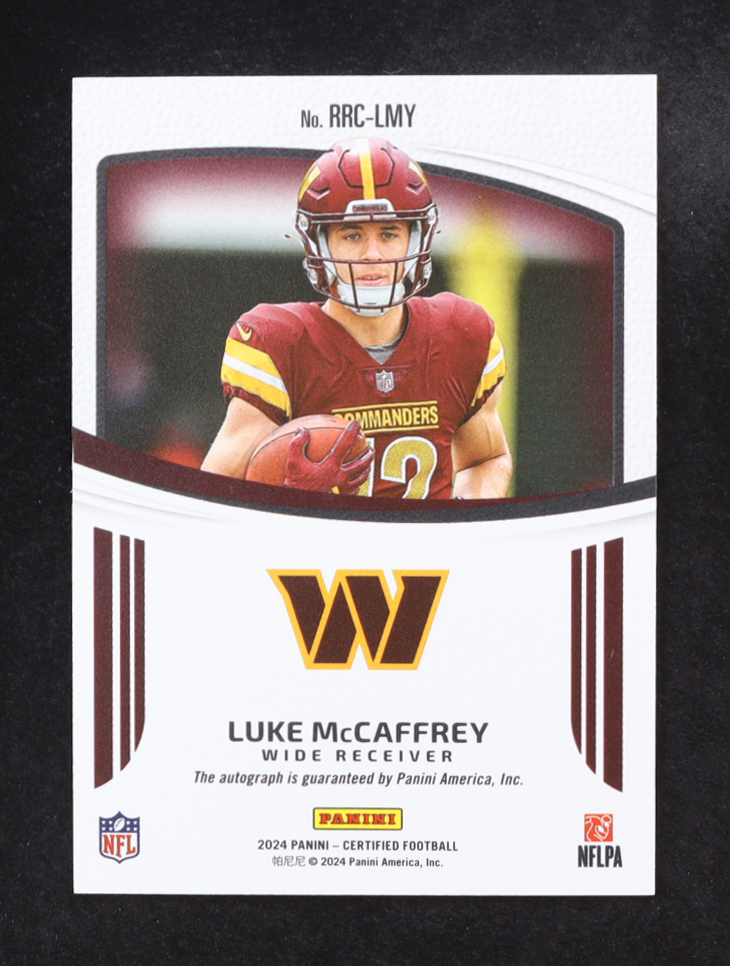 Luke McCaffrey 2024 Certified Rookie Roll Call Signatures Red Etch #14 #14/25 RC at PristineAuction.com Luke McCaffrey 2024 Certified Rookie Roll Call Signatures Red Etch #14 #14/25 RC at PristineAuction.com