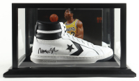 Magic Johnson Signed Converse Basketball Shoe with Photo Back Display Case (Beckett) at PristineAuction.com