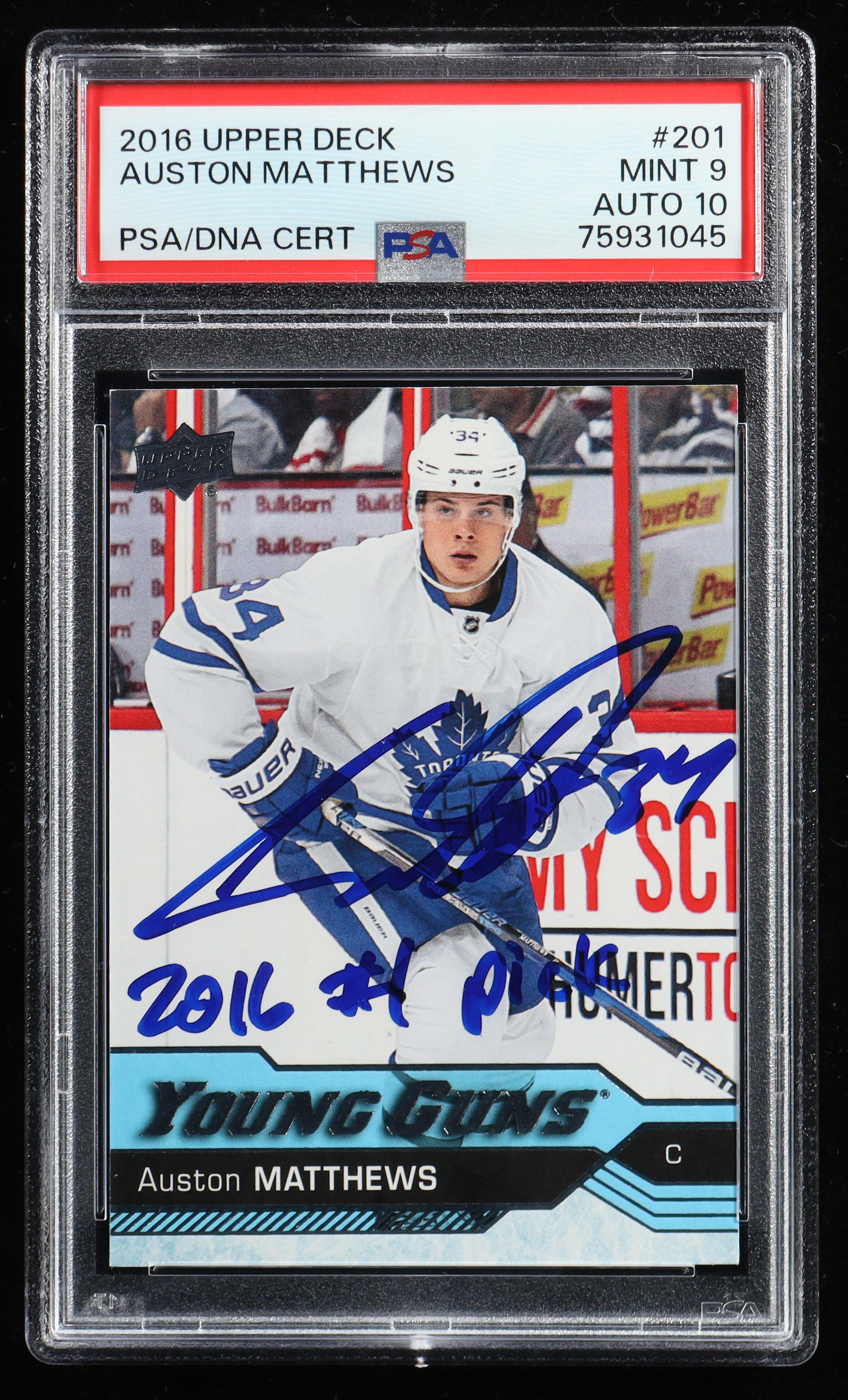 Auston Matthews Signed 2016 Upper Deck #201 RC Inscribed "2016 #1 Pick" (PSA 9 | Autograph Graded 10) at PristineAuction.com Auston Matthews Signed 2016 Upper Deck #201 RC Inscribed "2016 #1 Pick" (PSA 9 | Autograph Graded 10) at PristineAuction.com