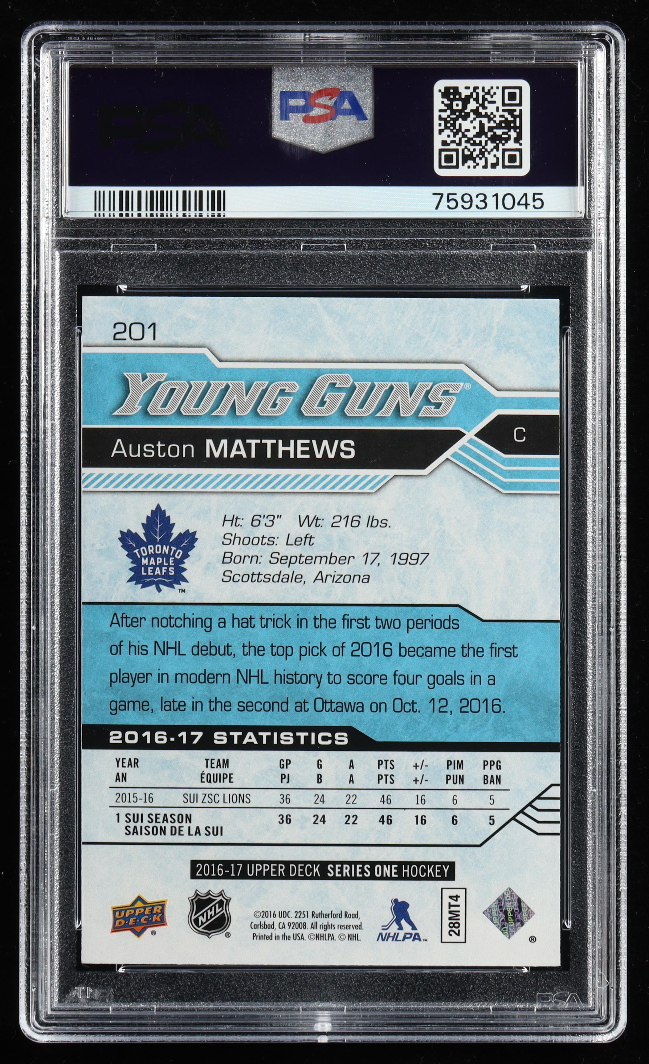 Auston Matthews Signed 2016 Upper Deck #201 RC Inscribed "2016 #1 Pick" (PSA 9 | Autograph Graded 10) at PristineAuction.com Auston Matthews Signed 2016 Upper Deck #201 RC Inscribed "2016 #1 Pick" (PSA 9 | Autograph Graded 10) at PristineAuction.com