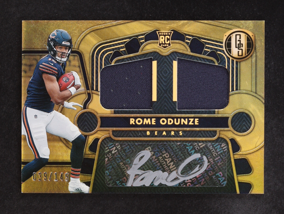 Rome Odunze 2024 Panini Gold Standard Rookie Jersey Autographs Double #4 #039/149 RC at PristineAuction.com Rome Odunze 2024 Panini Gold Standard Rookie Jersey Autographs Double #4 #039/149 RC at PristineAuction.com