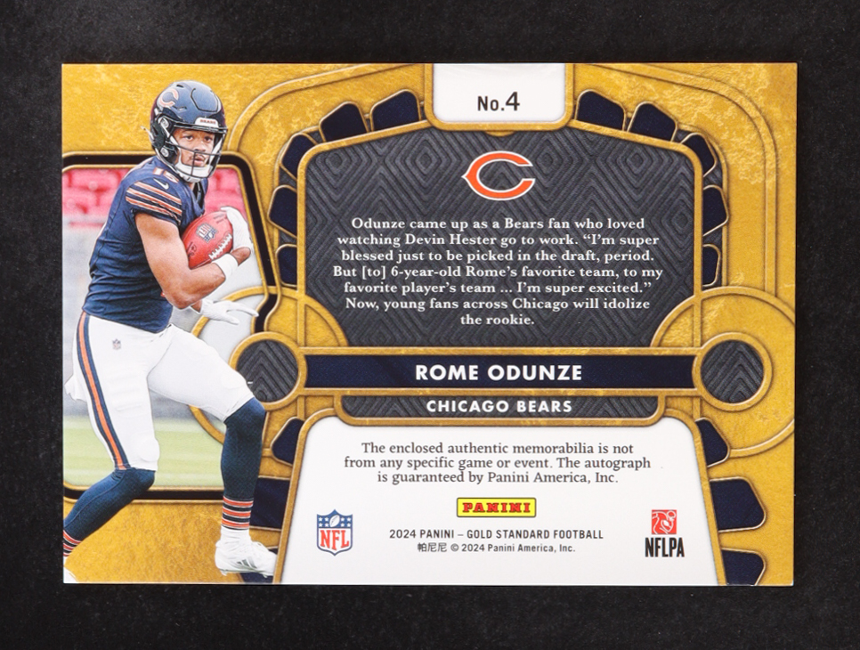 Rome Odunze 2024 Panini Gold Standard Rookie Jersey Autographs Double #4 #039/149 RC at PristineAuction.com Rome Odunze 2024 Panini Gold Standard Rookie Jersey Autographs Double #4 #039/149 RC at PristineAuction.com