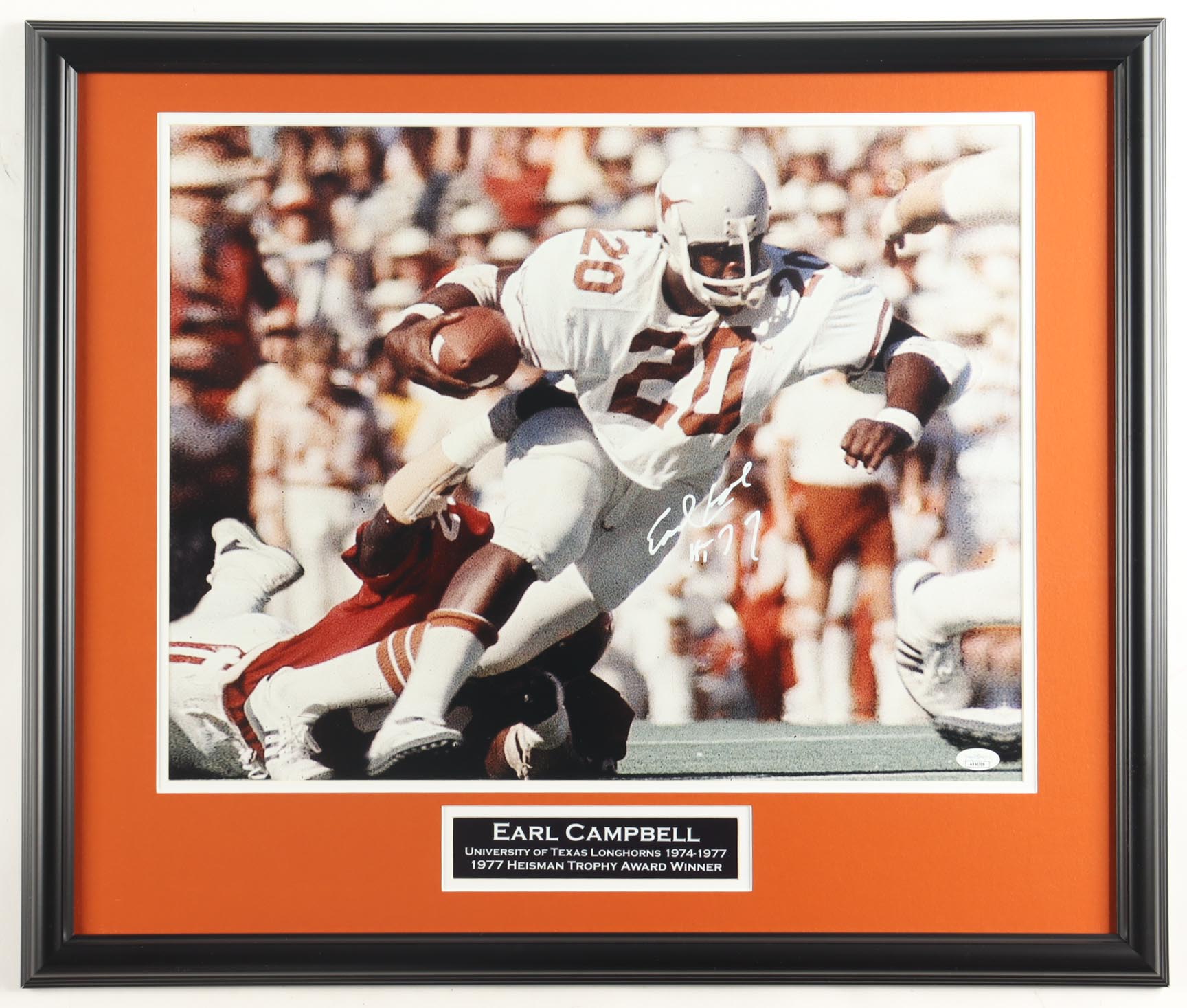 Earl Campbell Signed Texas Longhorns Custom Framed Photo Display Inscribed "HT77" (JSA) at PristineAuction.com Earl Campbell Signed Texas Longhorns Custom Framed Photo Display Inscribed "HT77" (JSA) at PristineAuction.com