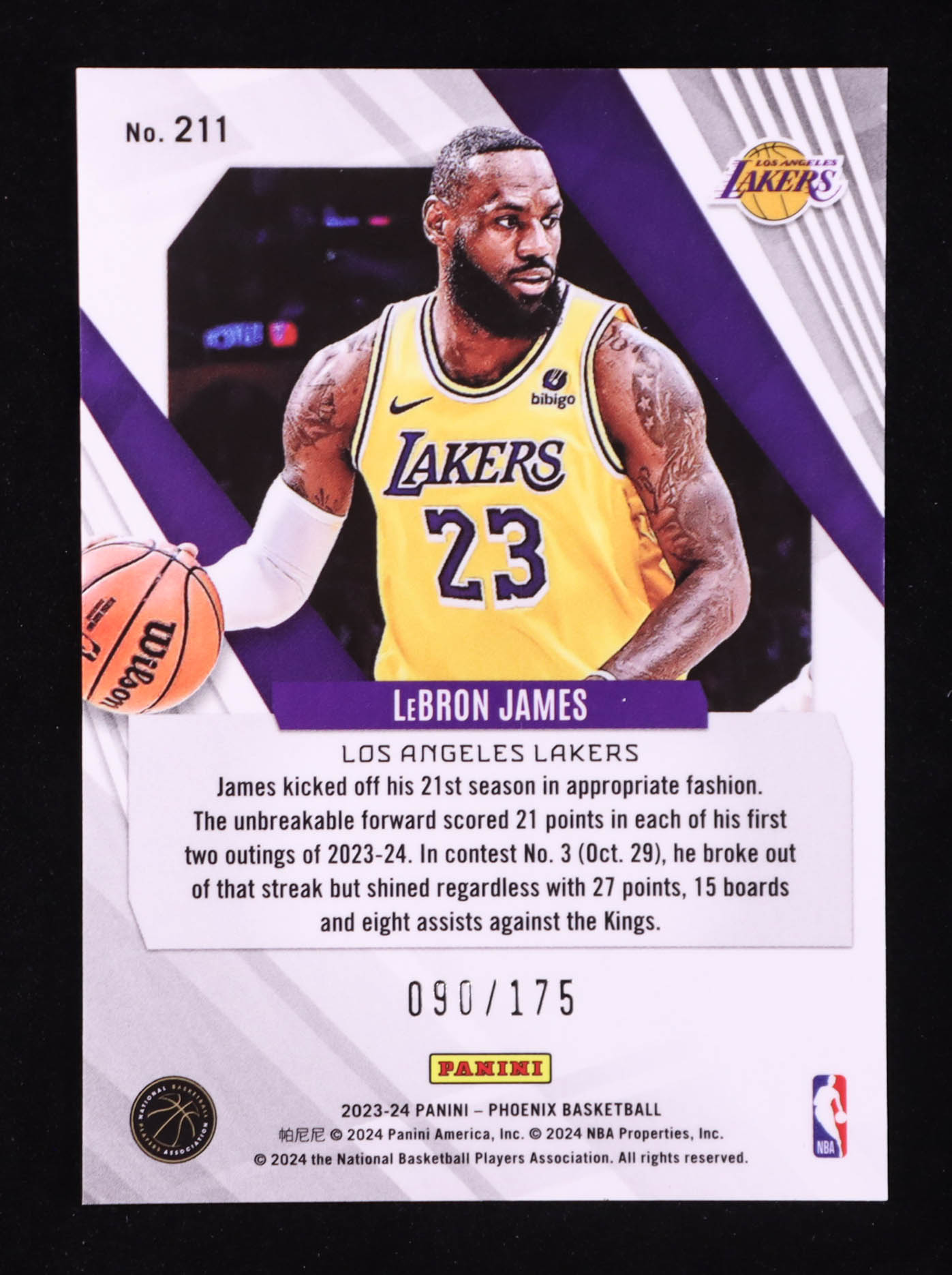LeBron James 2023-24 Panini Phoenix Green Lazer #211 #90/175 at PristineAuction.com LeBron James 2023-24 Panini Phoenix Green Lazer #211 #90/175 at PristineAuction.com