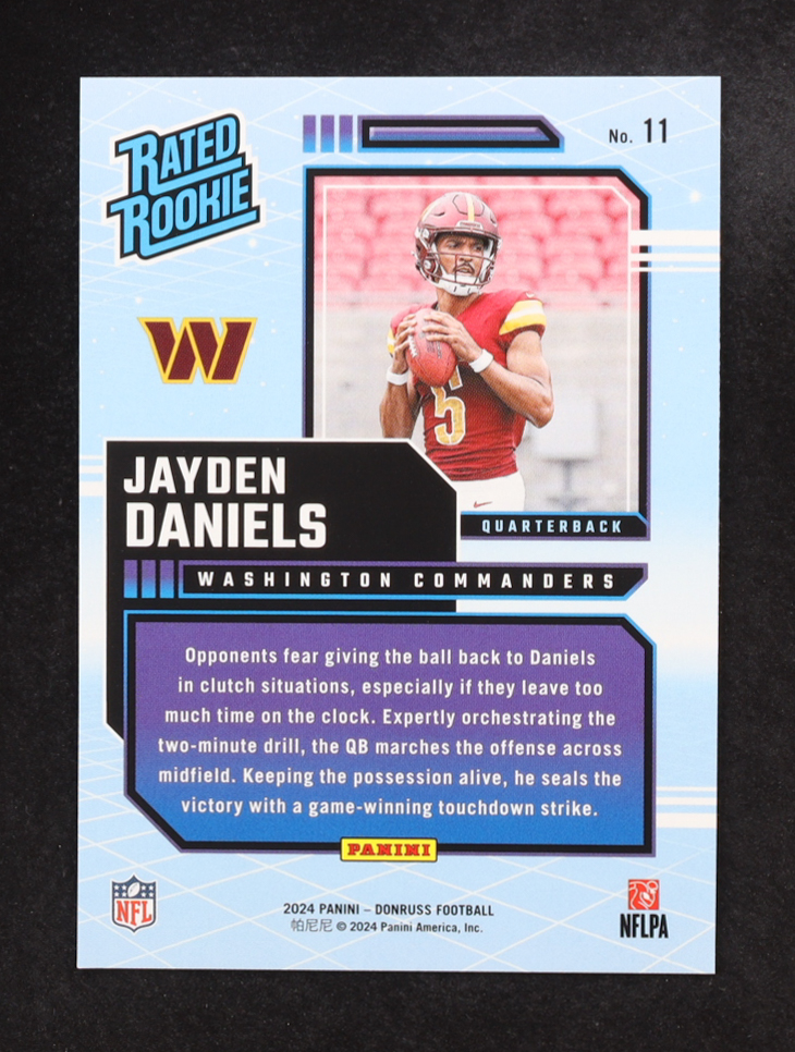 Jayden Daniels 2024 Donruss Rated Rookies Retro #11 RC at PristineAuction.com Jayden Daniels 2024 Donruss Rated Rookies Retro #11 RC at PristineAuction.com
