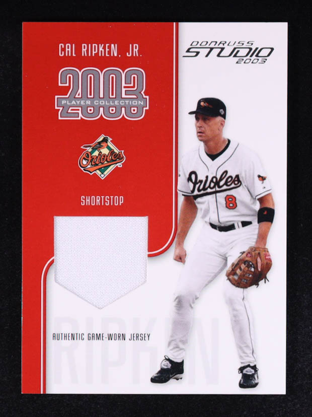 Cal Ripken Jr. 2003 Donruss Studio Game-Worn Jersey Patch #219/300 at PristineAuction.com Cal Ripken Jr. 2003 Donruss Studio Game-Worn Jersey Patch #219/300 at PristineAuction.com