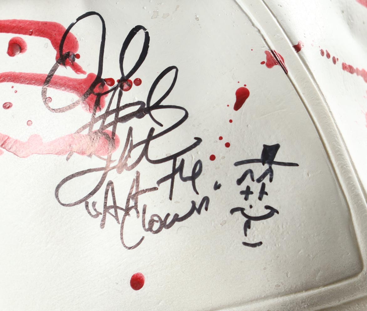 David Howard Thornton Signed "Terrifier" Art the Clown Mask Inscribed "Art the Clown" with Hand-Drawn Sketch (JSA) at PristineAuction.com David Howard Thornton Signed "Terrifier" Art the Clown Mask Inscribed "Art the Clown" with Hand-Drawn Sketch (JSA) at PristineAuction.com