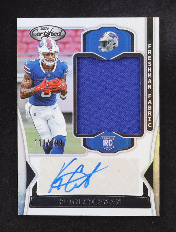 Keon Coleman 2024 Certified Freshman Fabric Mirror Signatures #17 #110/399 RC at PristineAuction.com Keon Coleman 2024 Certified Freshman Fabric Mirror Signatures #17 #110/399 RC at PristineAuction.com
