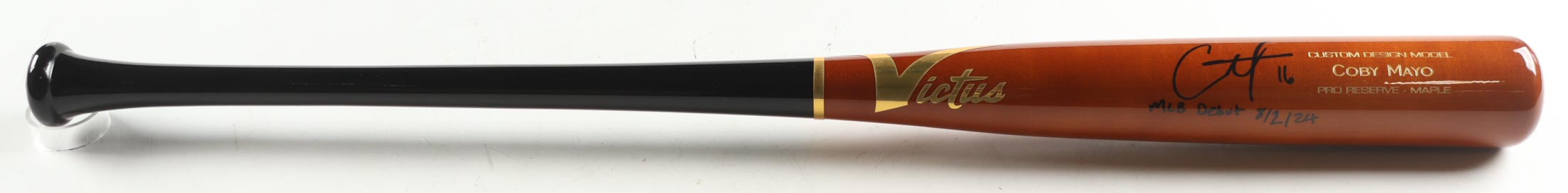 Coby Mayo Signed Victus Player Model Bat Inscribed "MLB Debut 8/2/24" (Beckett) at PristineAuction.com Coby Mayo Signed Victus Player Model Bat Inscribed "MLB Debut 8/2/24" (Beckett) at PristineAuction.com