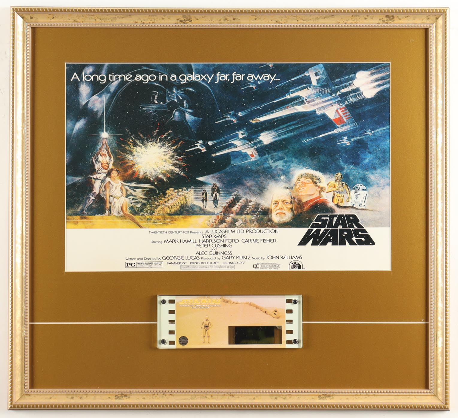 1977 "Star Wars" Custom Framed Print Display with Original 1977 Film Cell with Hologram at PristineAuction.com 1977 "Star Wars" Custom Framed Print Display with Original 1977 Film Cell with Hologram at PristineAuction.com