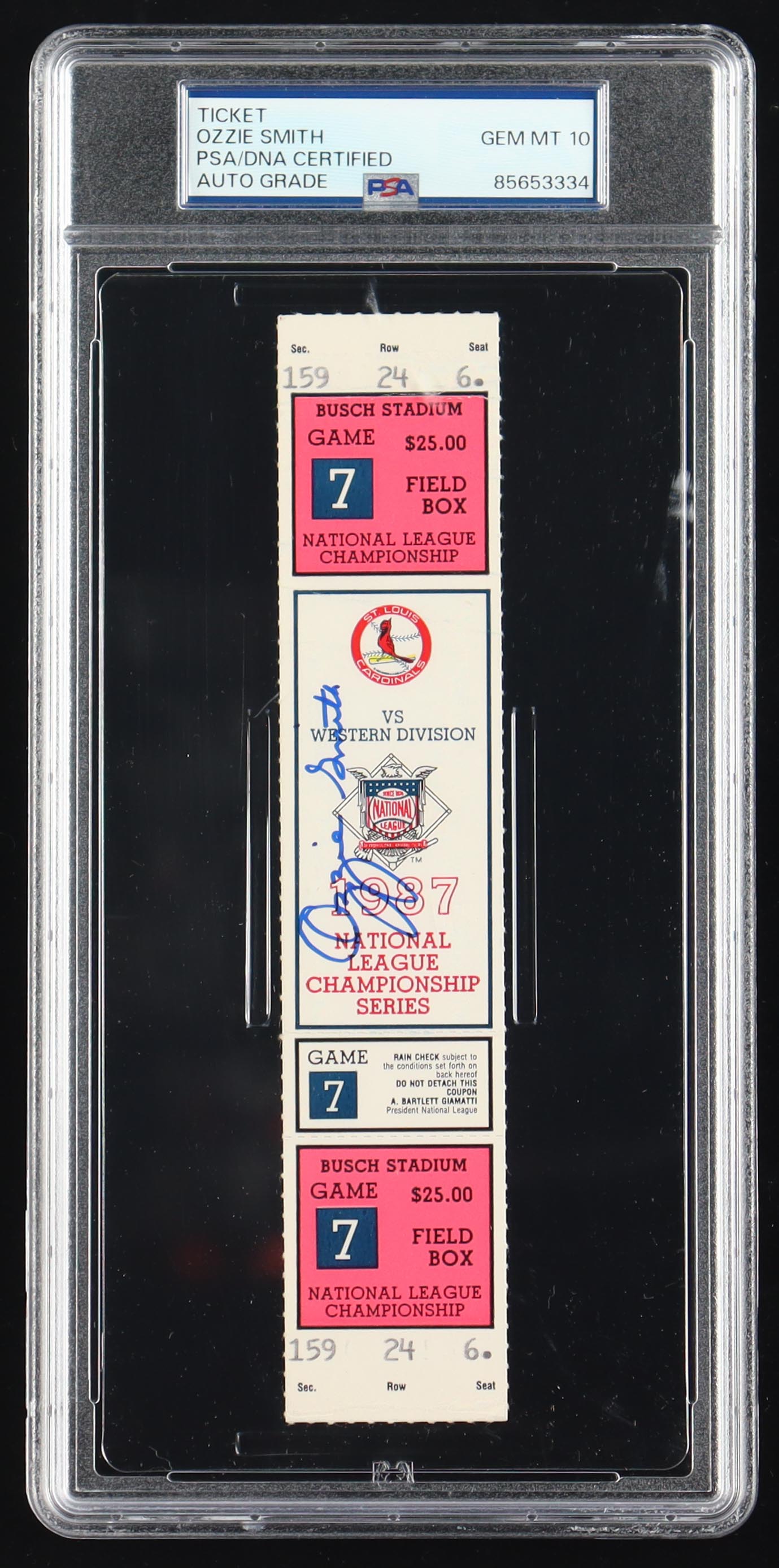 Ozzie Smith Signed 1987 World Series Game Ticket (PSA Auto 10) at PristineAuction.com Ozzie Smith Signed 1987 World Series Game Ticket (PSA Auto 10) at PristineAuction.com