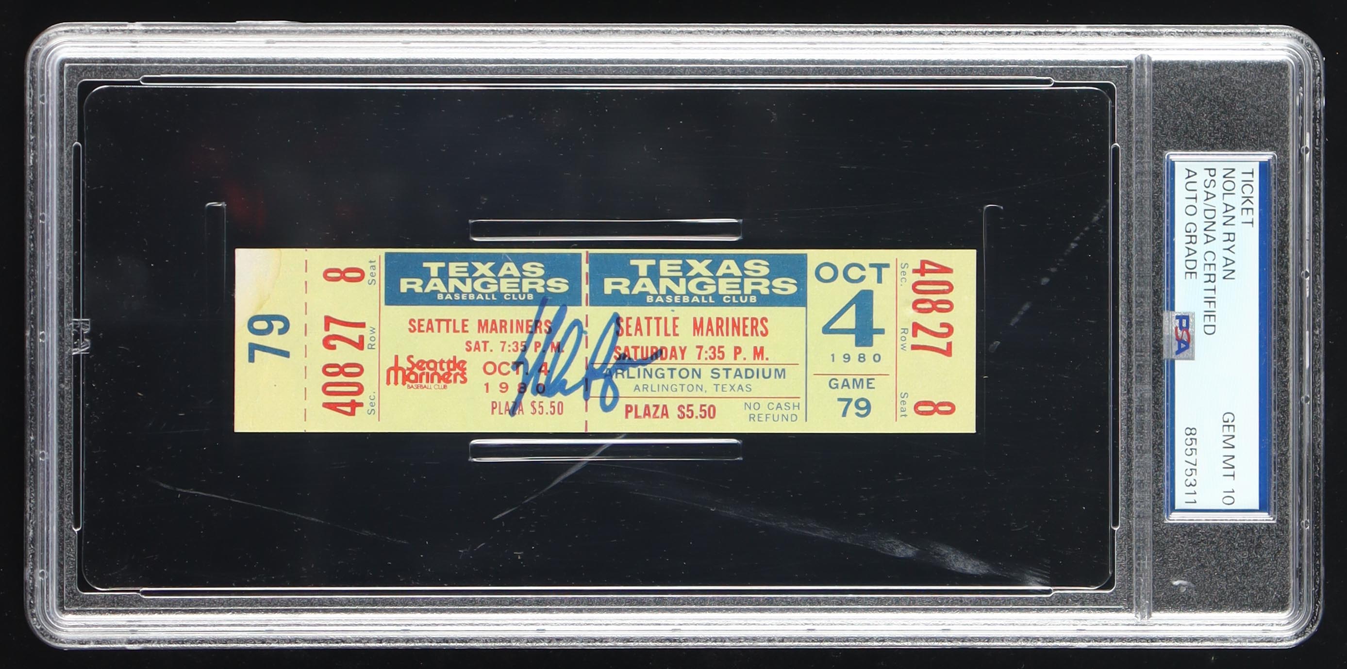 Nolan Ryan Signed 1980 Original Game Ticket (PSA Auto 10) at PristineAuction.com Nolan Ryan Signed 1980 Original Game Ticket (PSA Auto 10) at PristineAuction.com