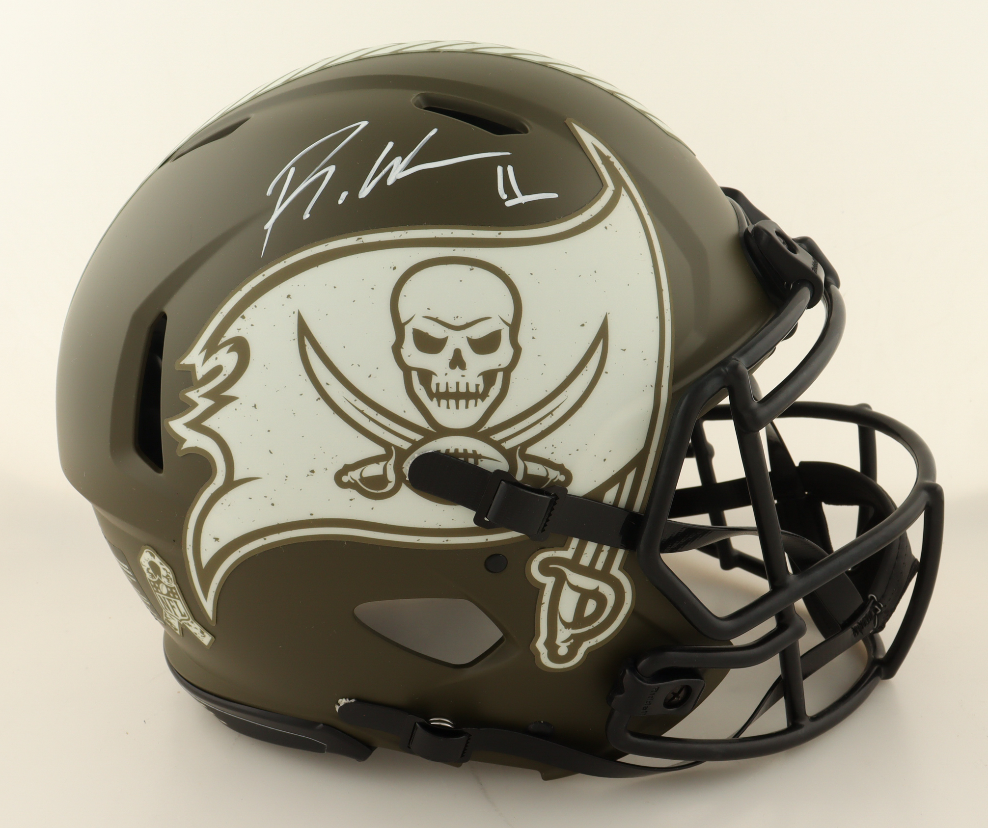 Rachaad White Signed Buccaneers Salute To Service Full-Size Authentic On-Field Speed Helmet (Beckett) at PristineAuction.com Rachaad White Signed Buccaneers Salute To Service Full-Size Authentic On-Field Speed Helmet (Beckett) at PristineAuction.com
