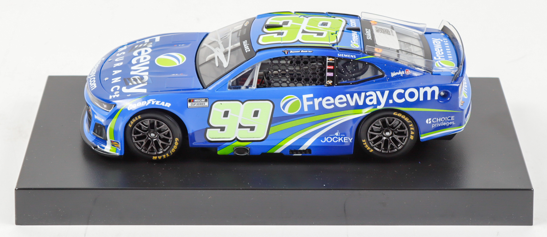 Daniel Suarez Signed 2025 #99 Freeway Insurance Blue Camaro ZL1 | 1:24 Diecast Car (PA) at PristineAuction.com Daniel Suarez Signed 2025 #99 Freeway Insurance Blue Camaro ZL1 | 1:24 Diecast Car (PA) at PristineAuction.com