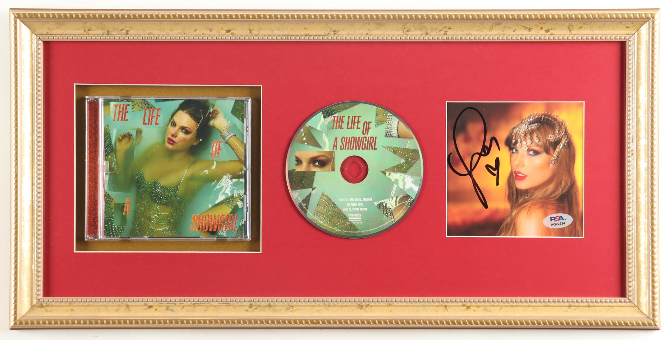 Taylor Swift Signed Custom Framed "The Life of a Showgirl" CD Album Insert Display With Disc Case (PSA) at PristineAuction.com Taylor Swift Signed Custom Framed "The Life of a Showgirl" CD Album Insert Display With Disc Case (PSA) at PristineAuction.com