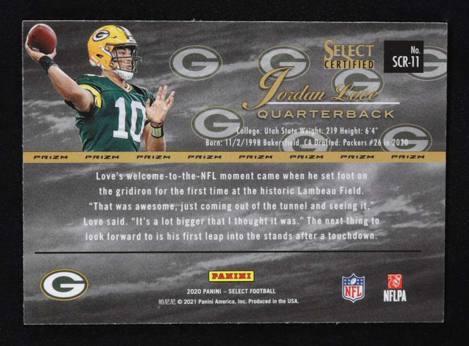 Jordan Love 2020 Select Select Certified Rookies Prizm #11 RC at PristineAuction.com Jordan Love 2020 Select Select Certified Rookies Prizm #11 RC at PristineAuction.com