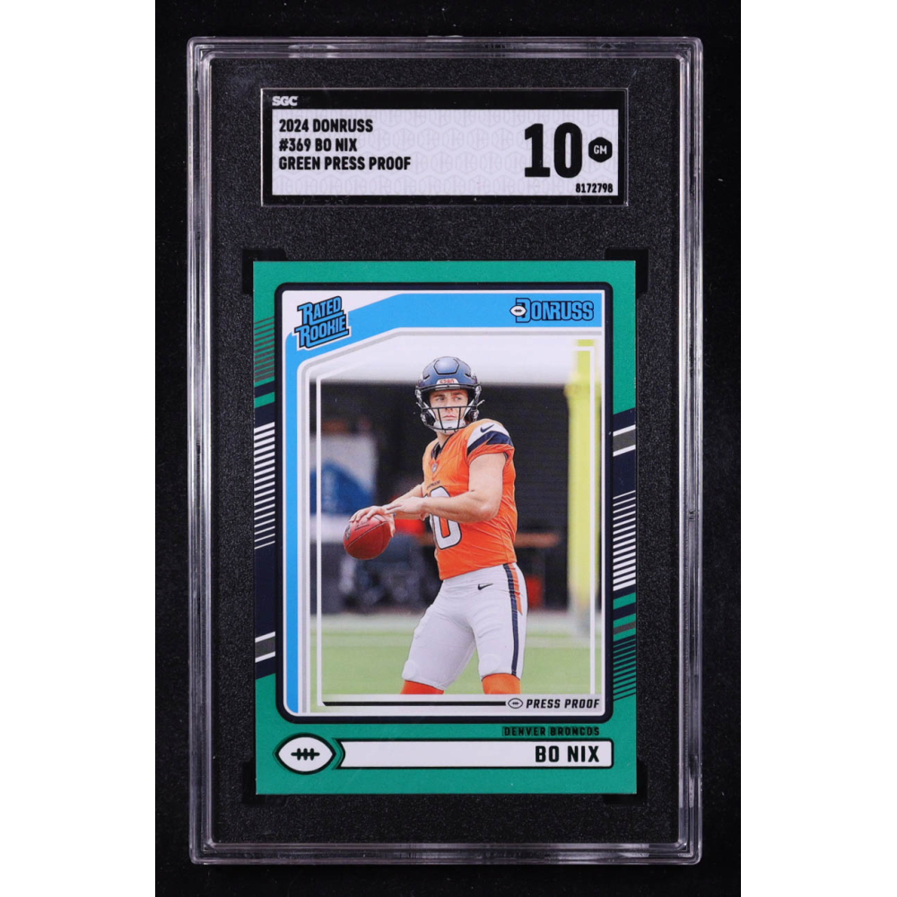Bo Nix 2024 Donruss Press Proof Green #369 RR RC (SGC 10) at PristineAuction.com