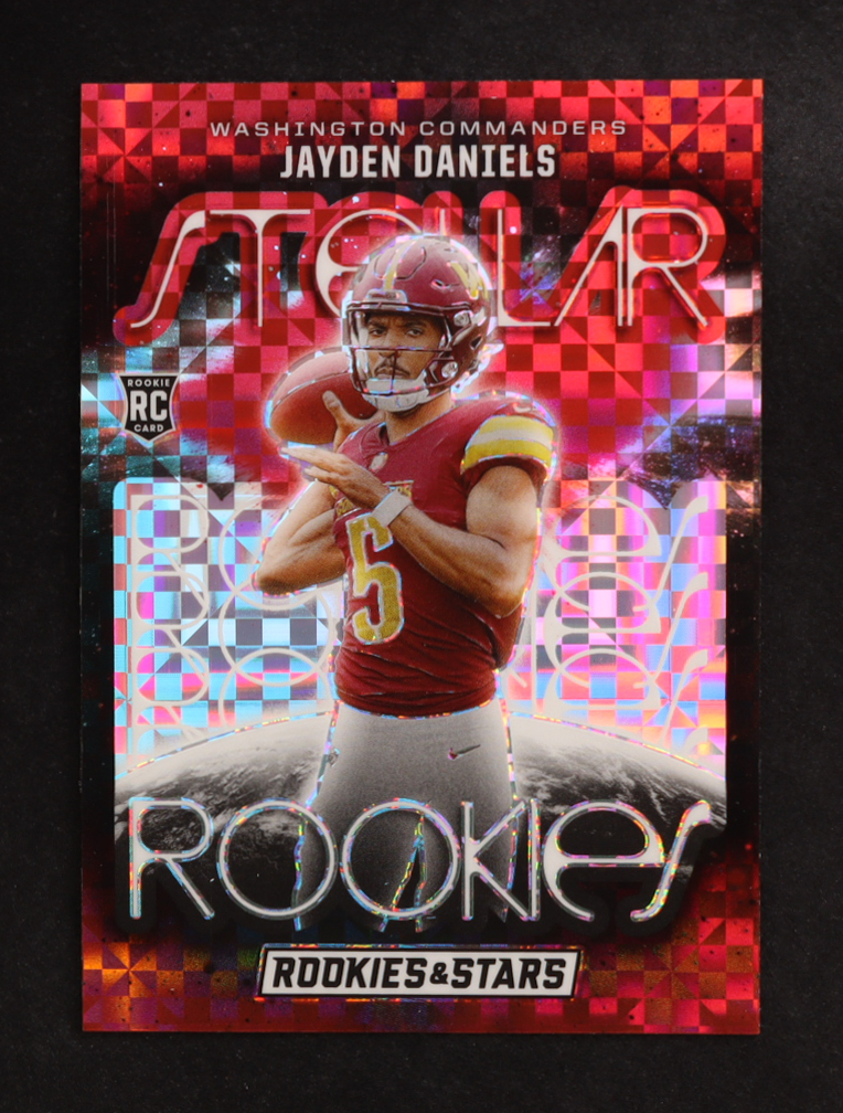Jayden Daniels 2024 Rookies and Stars Stellar Rookies Red Plaid #9 RC at PristineAuction.com Jayden Daniels 2024 Rookies and Stars Stellar Rookies Red Plaid #9 RC at PristineAuction.com