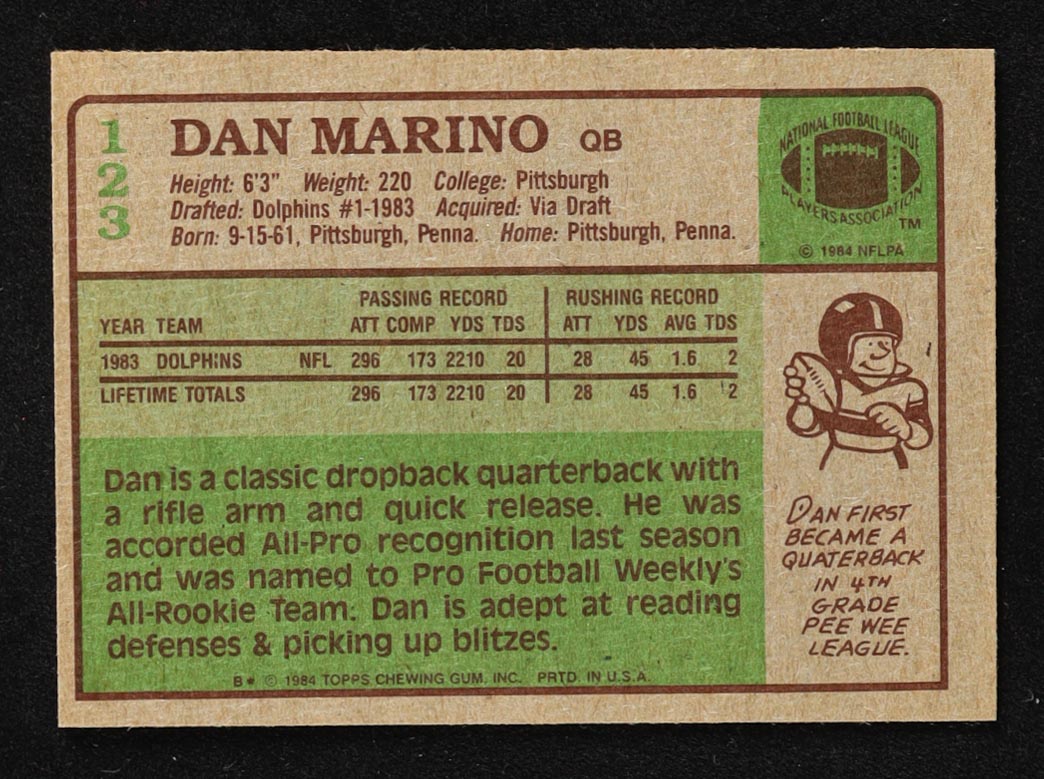 Dan Marino 1984 Topps #123 RC at PristineAuction.com Dan Marino 1984 Topps #123 RC at PristineAuction.com
