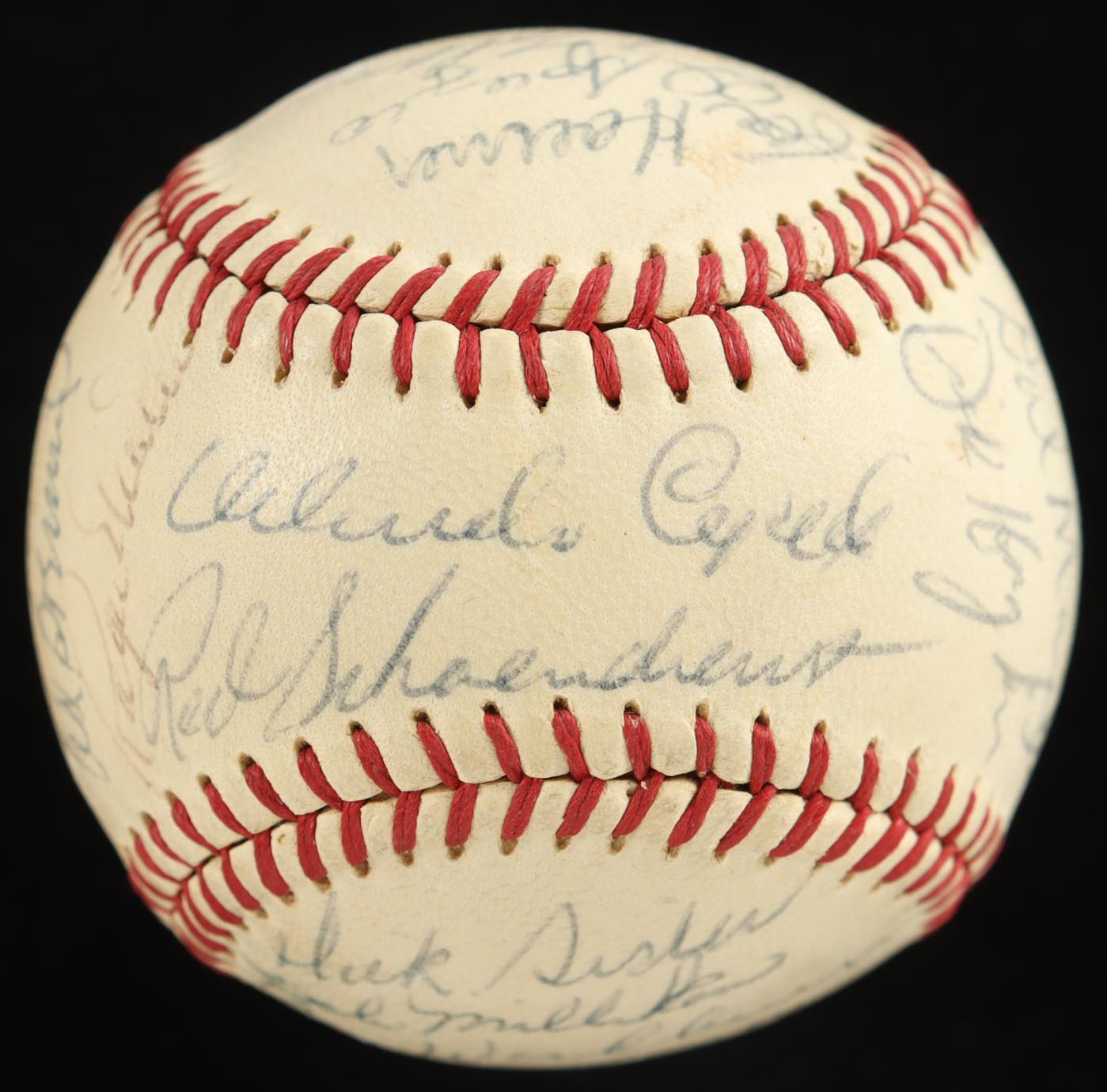 NL Greats ONL Baseball Signed by (26) with Lou Brock, Orlando Cepeda, Red Schoendienst, Ed Brunel (Beckett) at PristineAuction.com NL Greats ONL Baseball Signed by (26) with Lou Brock, Orlando Cepeda, Red Schoendienst, Ed Brunel (Beckett) at PristineAuction.com