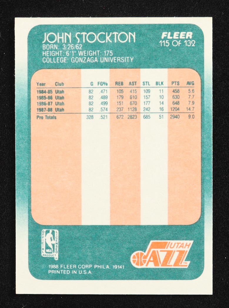 John Stockton 1988 Fleer #115 RC at PristineAuction.com John Stockton 1988 Fleer #115 RC at PristineAuction.com