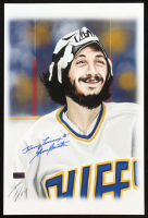 Yvon Barrette Signed "Slap Shot" 12x18 Numbered Lithograph Inscribed "Dennis Lemieux" (Premium) at PristineAuction.com