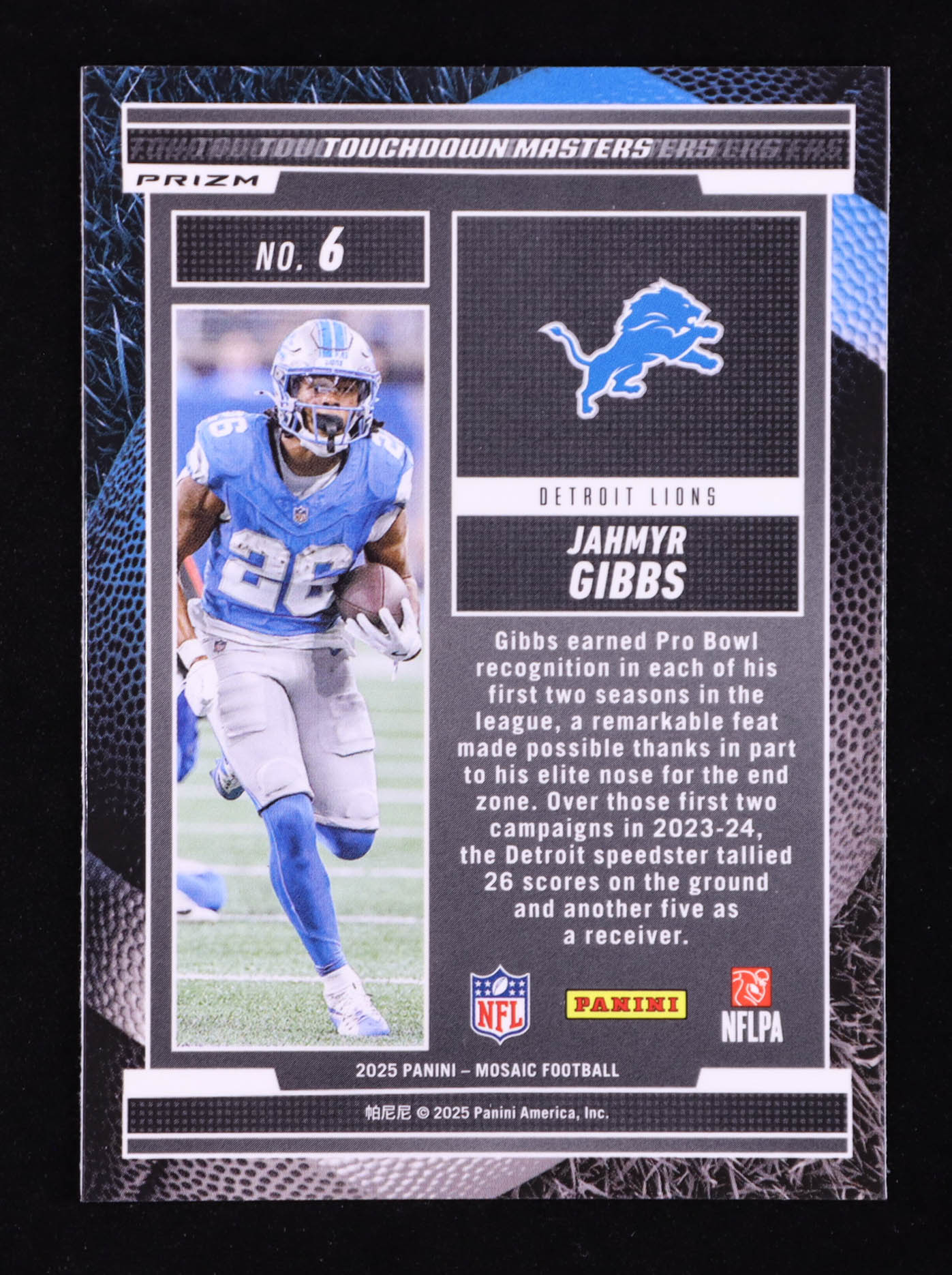 Jahmyr Gibbs 2025 Panini Mosaic Touchdown Masters Mosaic Orange Fluorescent #6 at PristineAuction.com Jahmyr Gibbs 2025 Panini Mosaic Touchdown Masters Mosaic Orange Fluorescent #6 at PristineAuction.com