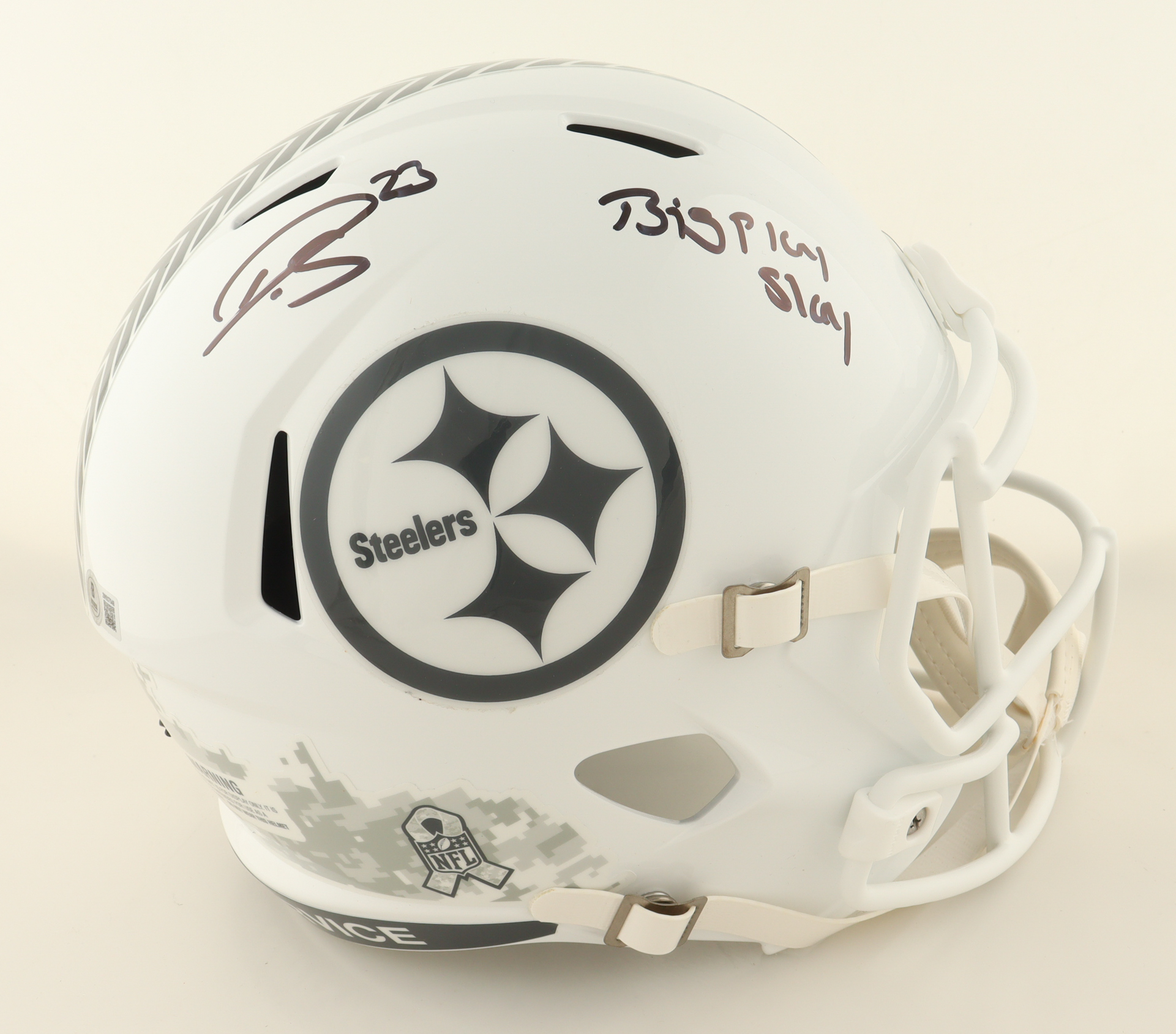 Darius Slay Signed Steelers Full-Size Salute to Service Alternate Speed Helmet Inscribed "Big Play Slay" (Beckett) at PristineAuction.com Darius Slay Signed Steelers Full-Size Salute to Service Alternate Speed Helmet Inscribed "Big Play Slay" (Beckett) at PristineAuction.com