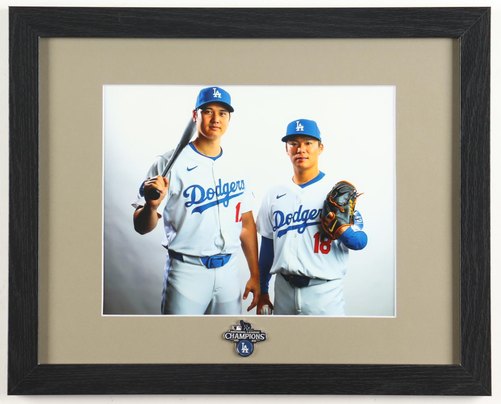 Shohei Ohtani & Yoshinobu Yamamoto Custom Framed Photo Display with National Champion Pin at PristineAuction.com Shohei Ohtani & Yoshinobu Yamamoto Custom Framed Photo Display with National Champion Pin at PristineAuction.com
