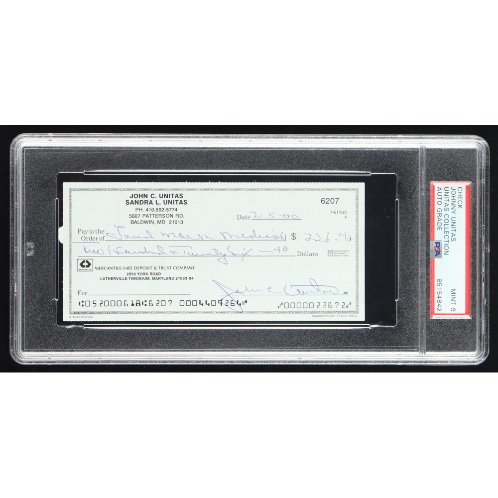 Johnny Safe Johnny Unitas Signed 2000 Mercantile-Safe Deposit & Trust Company ...