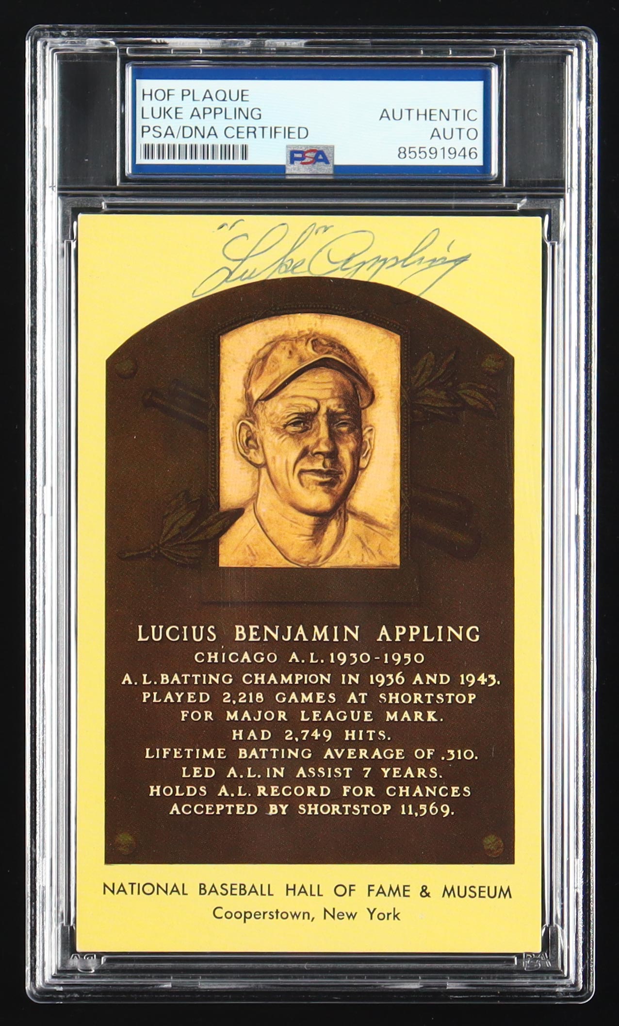 Luke Appling Signed Cut on Hall of Fame Plaque Postcard (PSA) at PristineAuction.com Luke Appling Signed Cut on Hall of Fame Plaque Postcard (PSA) at PristineAuction.com