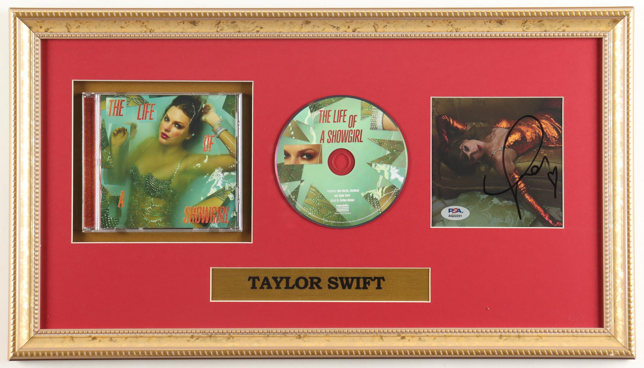 Taylor Swift Signed Custom Framed "The Life of a Showgirl" CD Album Insert Display With Disc Case (PSA) at PristineAuction.com Taylor Swift Signed Custom Framed "The Life of a Showgirl" CD Album Insert Display With Disc Case (PSA) at PristineAuction.com