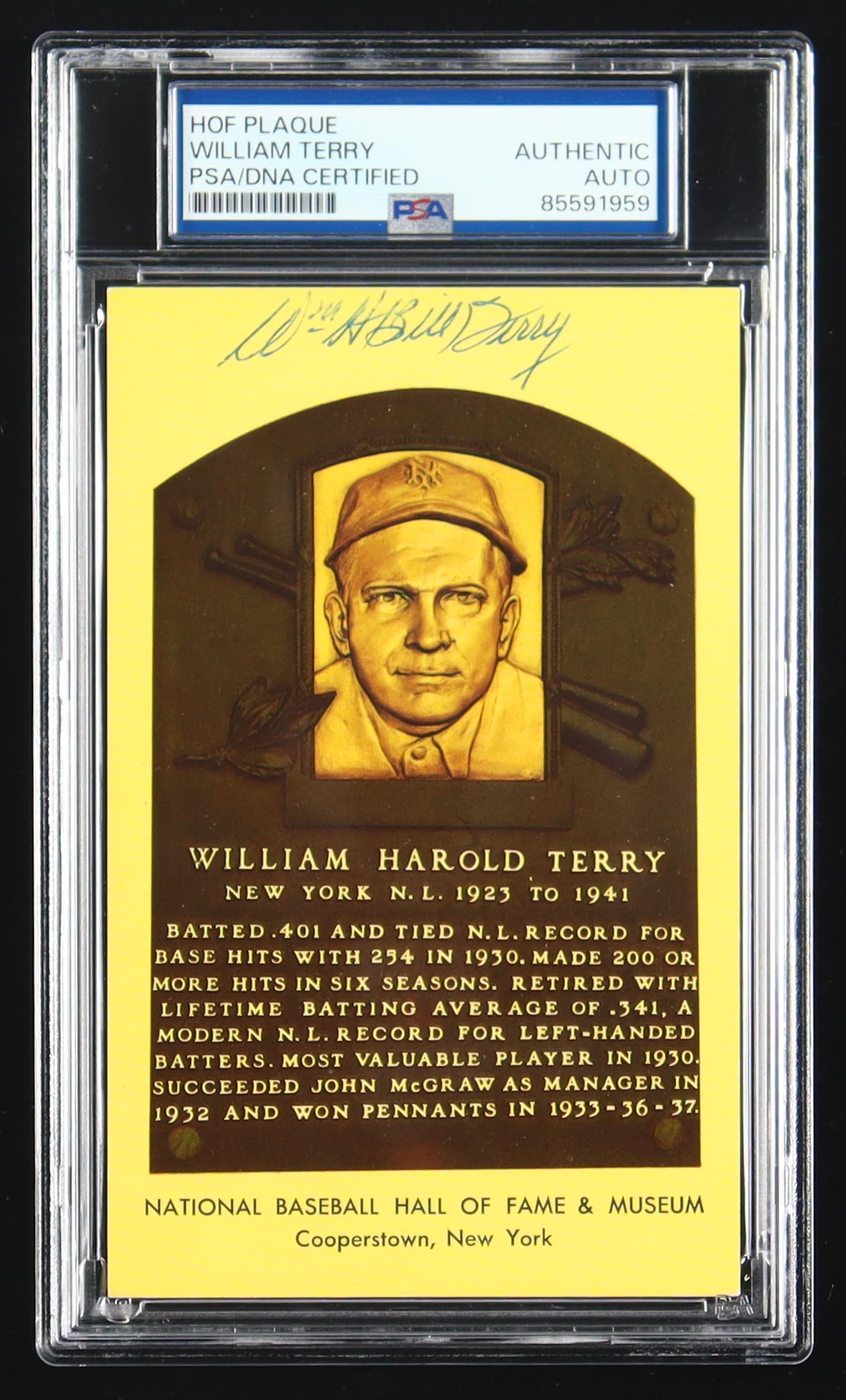 William Terry Signed Cut on Hall of Fame Plaque Postcard (PSA) at PristineAuction.com William Terry Signed Cut on Hall of Fame Plaque Postcard (PSA) at PristineAuction.com