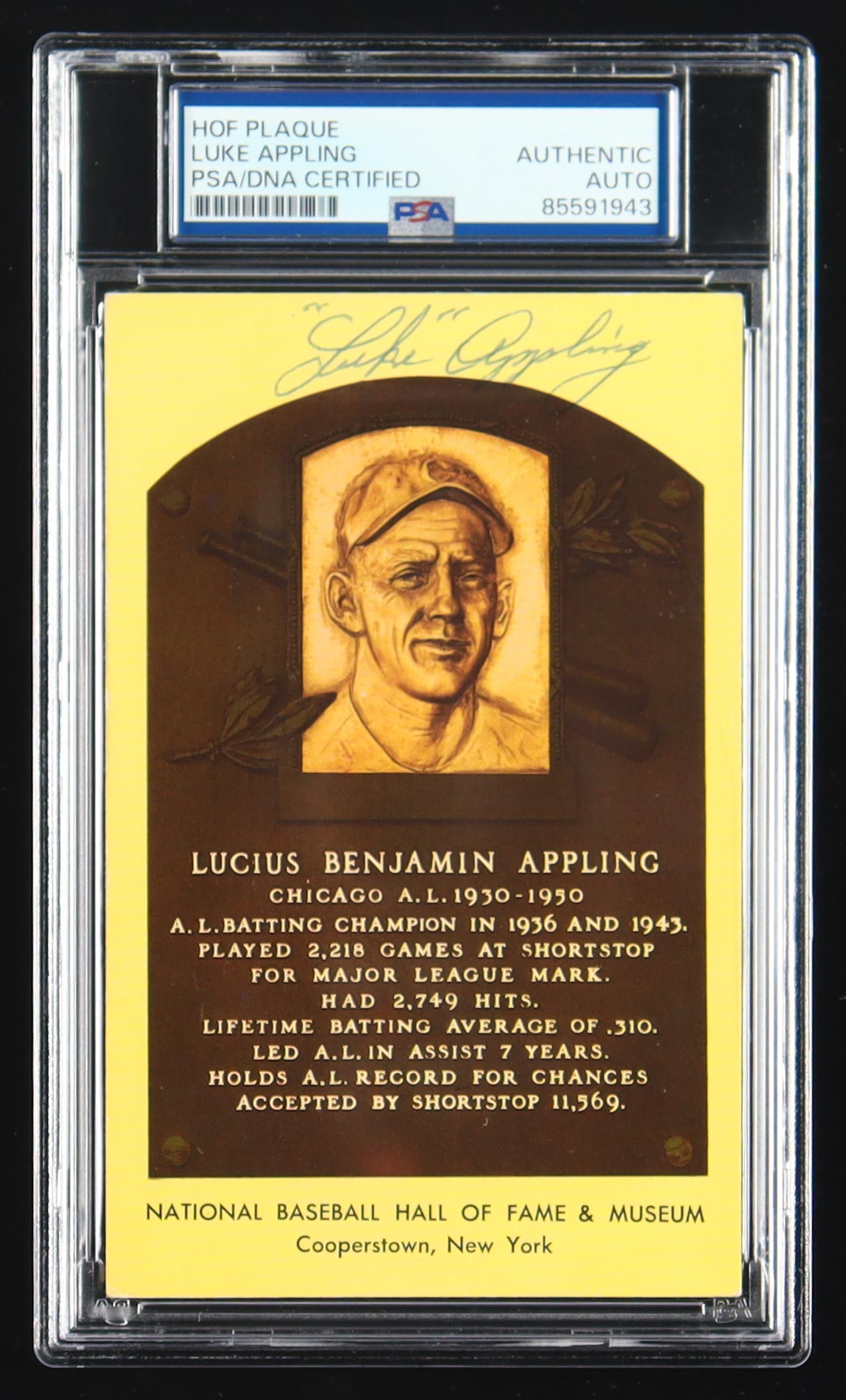 Luke Appling Signed Cut on Hall of Fame Plaque Postcard (PSA) at PristineAuction.com Luke Appling Signed Cut on Hall of Fame Plaque Postcard (PSA) at PristineAuction.com