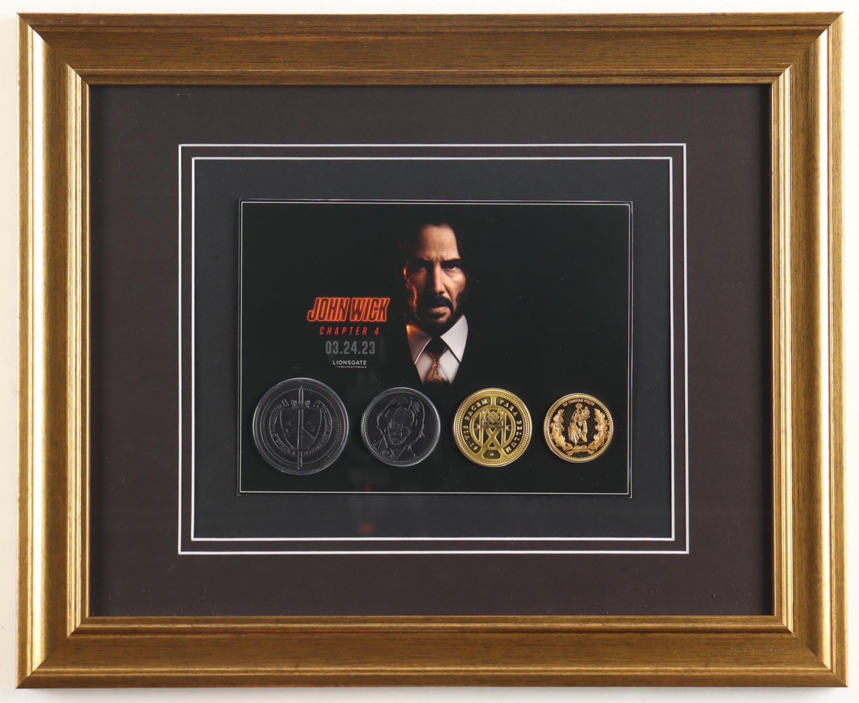 "John Wick: Chapter 4" Custom Framed Opening Night Booklet & (4) Coins Display at PristineAuction.com "John Wick: Chapter 4" Custom Framed Opening Night Booklet & (4) Coins Display at PristineAuction.com