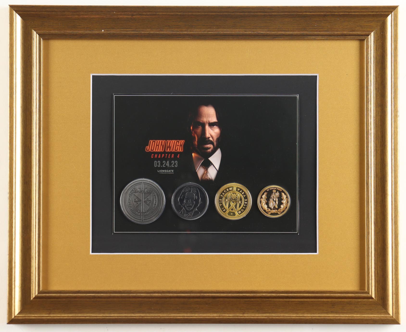 "John Wick: Chapter 4" Custom Framed Opening Night Booklet & (4) Coins Display at PristineAuction.com "John Wick: Chapter 4" Custom Framed Opening Night Booklet & (4) Coins Display at PristineAuction.com