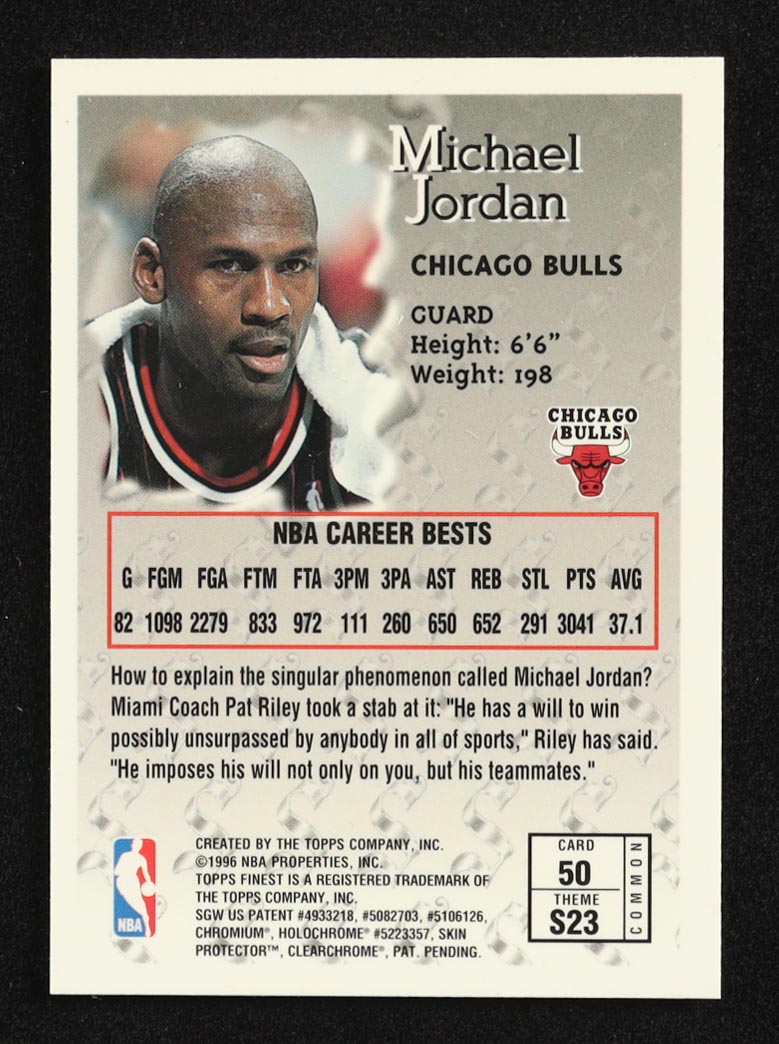 Michael Jordan 1996 Topps Finest Sterling W/Coating #50 at PristineAuction.com Michael Jordan 1996 Topps Finest Sterling W/Coating #50 at PristineAuction.com