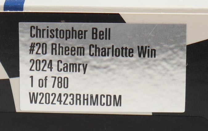 Christopher Bell Signed 2024 #20 Rheem Charlotte Win Camry | 1:24 Diecast Car (Bell COA) at PristineAuction.com Christopher Bell Signed 2024 #20 Rheem Charlotte Win Camry | 1:24 Diecast Car (Bell COA) at PristineAuction.com