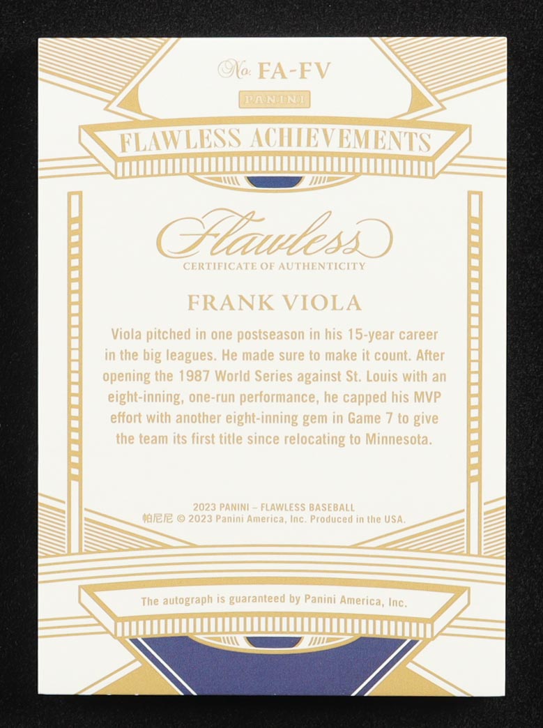 Frank Viola 2023 Panini Flawless Achievements Auto #FA-FV #11/25 at PristineAuction.com Frank Viola 2023 Panini Flawless Achievements Auto #FA-FV #11/25 at PristineAuction.com