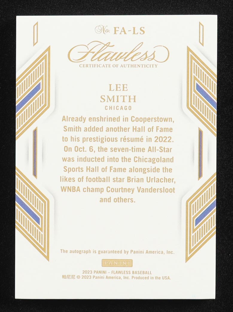 Lee Smith 2023 Panini Flawless Blue Auto #FA-LS #03/15 at PristineAuction.com Lee Smith 2023 Panini Flawless Blue Auto #FA-LS #03/15 at PristineAuction.com