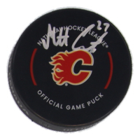 Matt Coronato Signed Flames Logo Hockey Puck (JSA) at PristineAuction.com