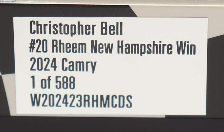 Christopher Bell Signed 2024 #20 Rheem New Hampshire Win Camry | 1:24 Diecast Car (Bell COA) at PristineAuction.com Christopher Bell Signed 2024 #20 Rheem New Hampshire Win Camry | 1:24 Diecast Car (Bell COA) at PristineAuction.com