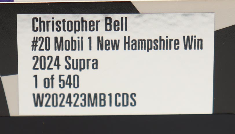 Christopher Bell Signed 2024 #20 Mobil 1 New Hampshire Win Supra | 1:24 Diecast Car (Bell COA) at PristineAuction.com Christopher Bell Signed 2024 #20 Mobil 1 New Hampshire Win Supra | 1:24 Diecast Car (Bell COA) at PristineAuction.com