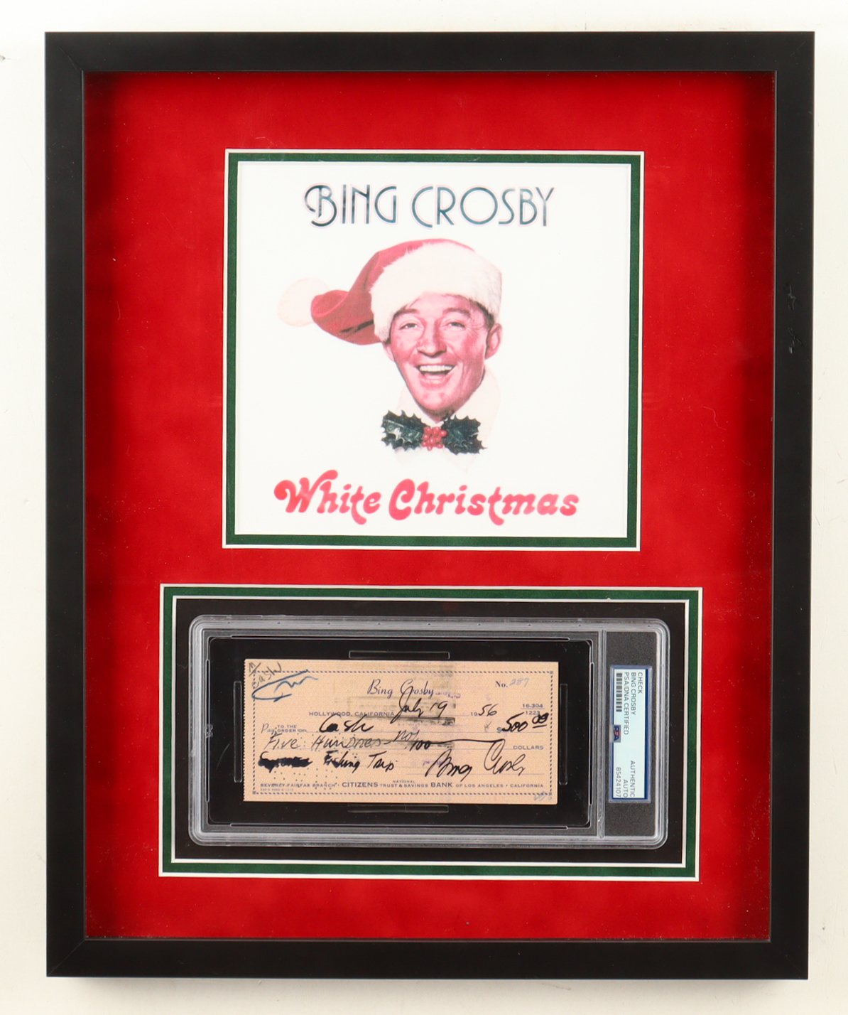 Bing Crosby Signed 1956 Custom Framed Bank Check (PSA) at PristineAuction.com Bing Crosby Signed 1956 Custom Framed Bank Check (PSA) at PristineAuction.com