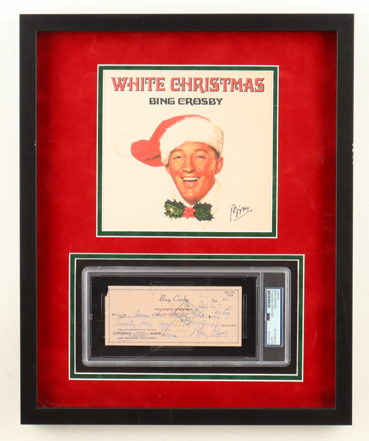 Bing Crosby Signed 1956 Custom Framed Bank Check (PSA) at PristineAuction.com Bing Crosby Signed 1956 Custom Framed Bank Check (PSA) at PristineAuction.com