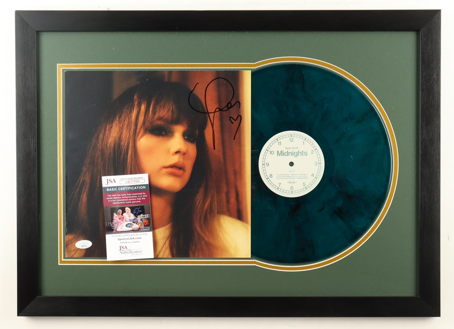 Taylor Swift Signed Custom Framed "Midnights" Vinyl Album Display with Disc (JSA) at PristineAuction.com Taylor Swift Signed Custom Framed "Midnights" Vinyl Album Display with Disc (JSA) at PristineAuction.com