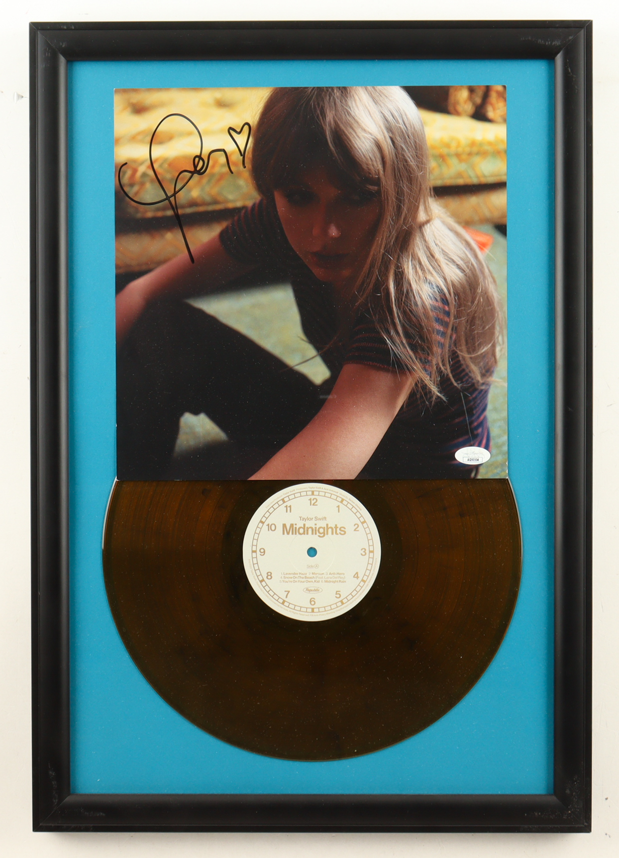 Taylor Swift Signed Custom Framed "Midnights" Vinyl Album Display with Disc (JSA) at PristineAuction.com Taylor Swift Signed Custom Framed "Midnights" Vinyl Album Display with Disc (JSA) at PristineAuction.com