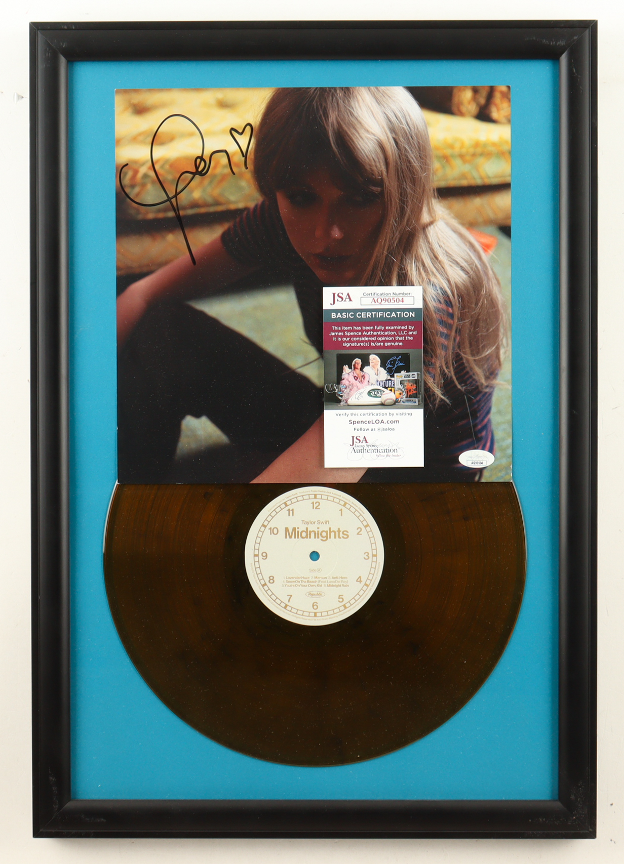 Taylor Swift Signed Custom Framed "Midnights" Vinyl Album Display with Disc (JSA) at PristineAuction.com Taylor Swift Signed Custom Framed "Midnights" Vinyl Album Display with Disc (JSA) at PristineAuction.com