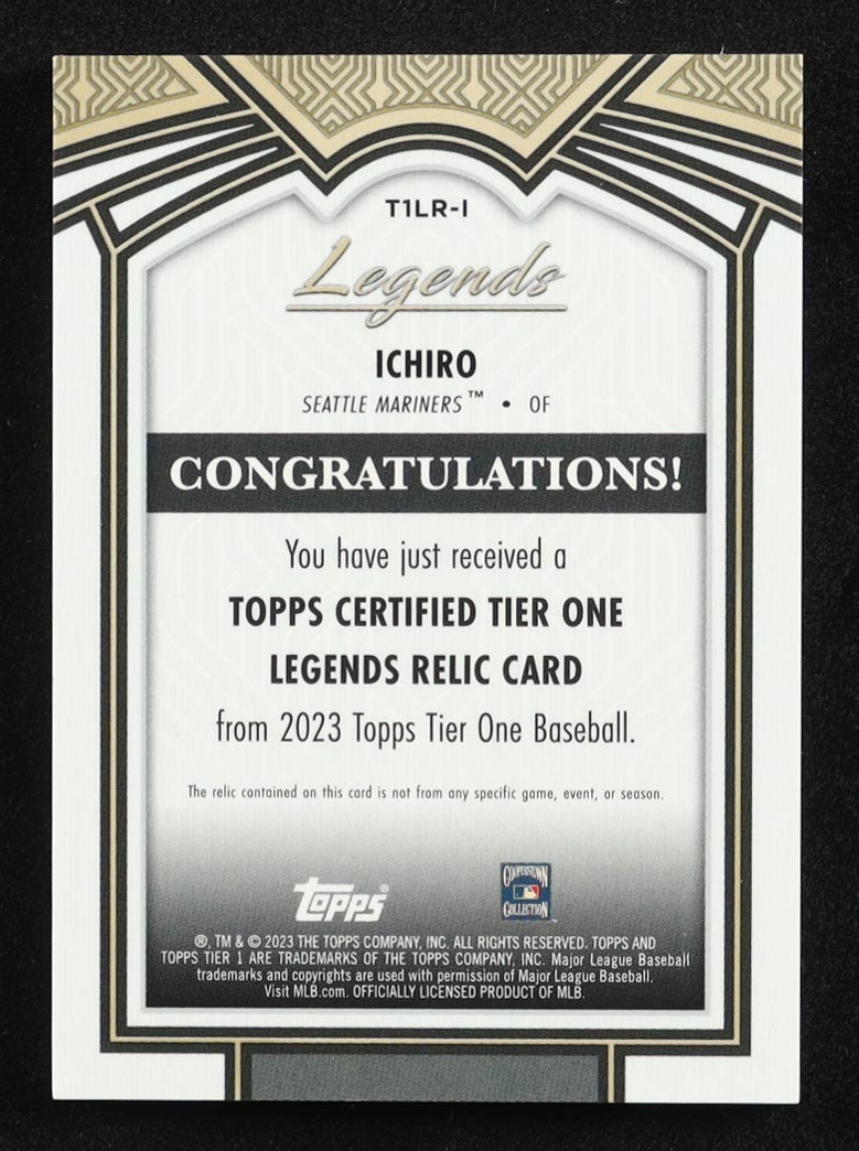 Ichiro Suzuki 2023 Topps Legends Tier One #T1LR-I #165/200 at PristineAuction.com Ichiro Suzuki 2023 Topps Legends Tier One #T1LR-I #165/200 at PristineAuction.com